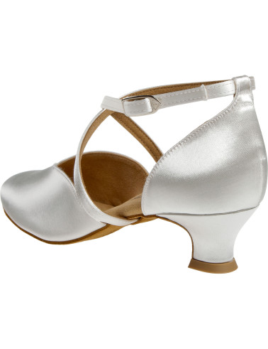 107 Diamant - Chaussure de danse en V en satin blanc, semelle confort à talon 4cm