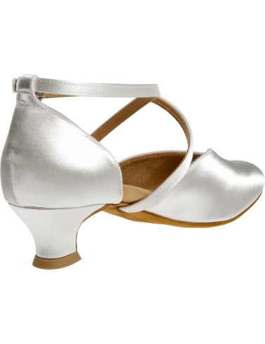 107 Diamant - Chaussure de danse en V en satin blanc, semelle confort à talon 4cm