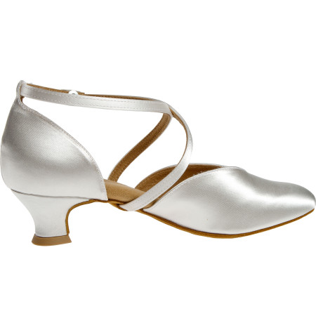Chaussures de danse V en satin blanc et semelle de confort avec talons de 4,2 cm - Diamant