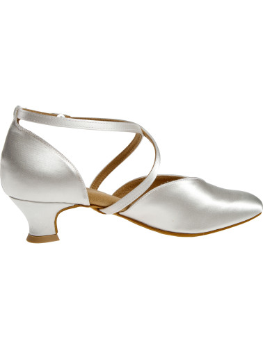 107 Diamant - Chaussure de danse en V en satin blanc, semelle confort à talon 4cm