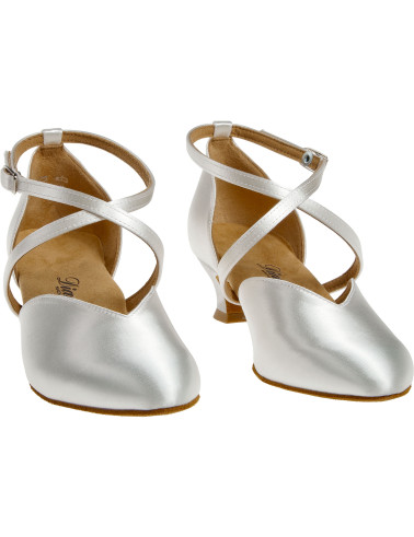 107 Diamant - Chaussure de danse en V en satin blanc, semelle confort à talon 4cm