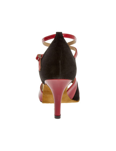 141 Diamant - Chaussures de danse en rouge verni et nubuck noir talons fin 7,5cm