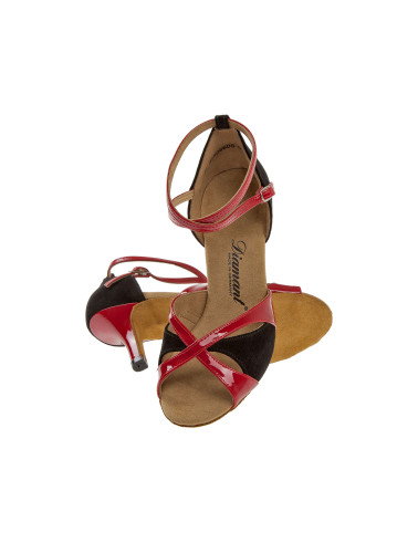 141 Diamant - Chaussures de danse en rouge verni et nubuck noir talons fin 7,5cm