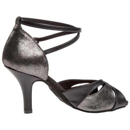 141-058-420 - Dance shoes in black leather and glittery nubuck with 7.5cm thin heels - Diamant