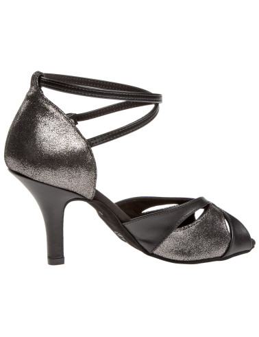 141 Diamant - Chaussures de danse en cuir noir et nubuck pailleté talons fin 7,5cm