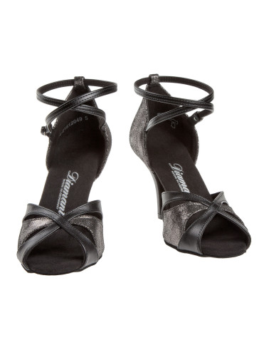 141 Diamant - Chaussures de danse en cuir noir et nubuck pailleté talons fin 7,5cm