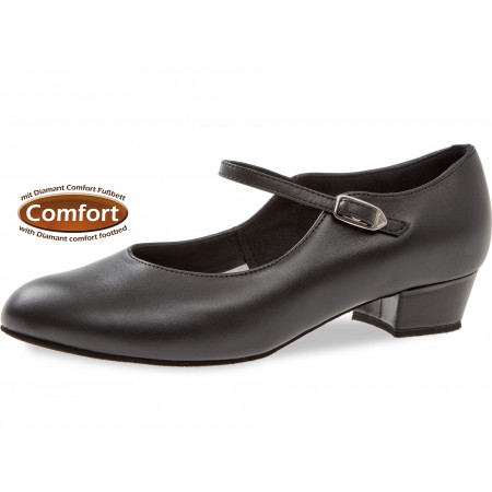 050 Diamant - Chaussures de danse en cuir noir et semelle confort à talon de 3cm