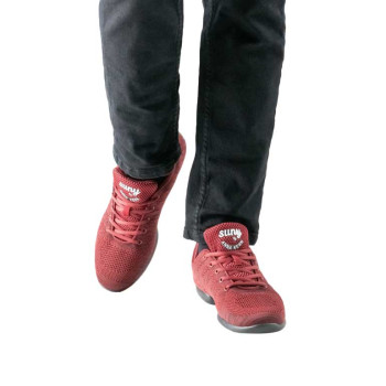 Suny - Basket pour femme bi-semelle en tricot mesh et coloris noir et rouge