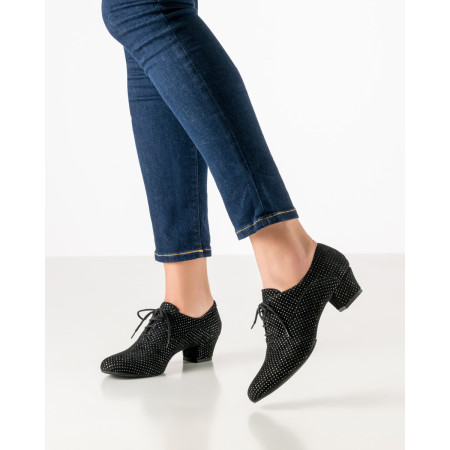 Chaussures de danse en daim imprimé et brocart noir - Runa - Werner Kern